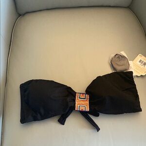 Black Strapless Bikini Top with Beaded Detail